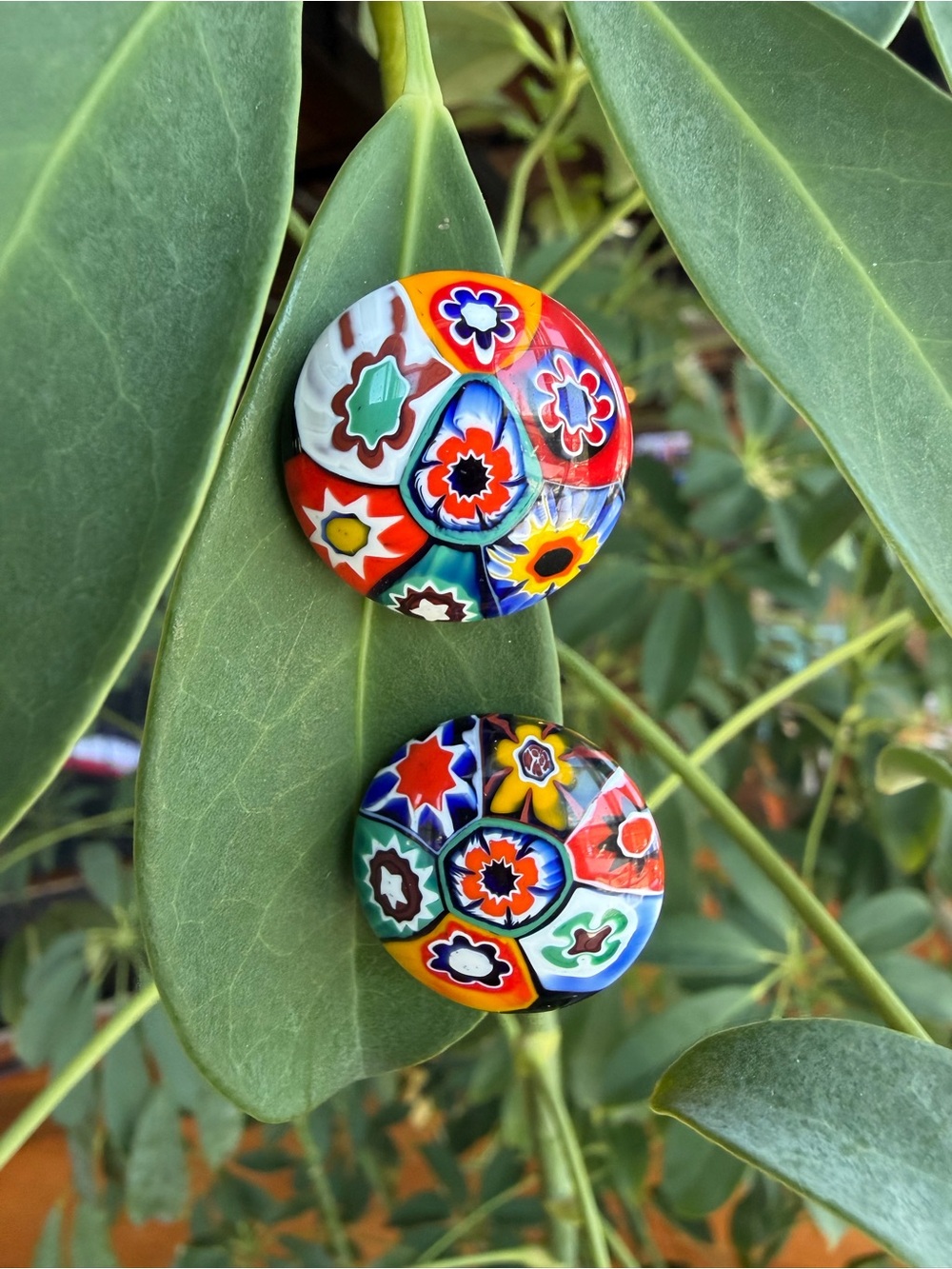 Millefiori glass clip on earrings